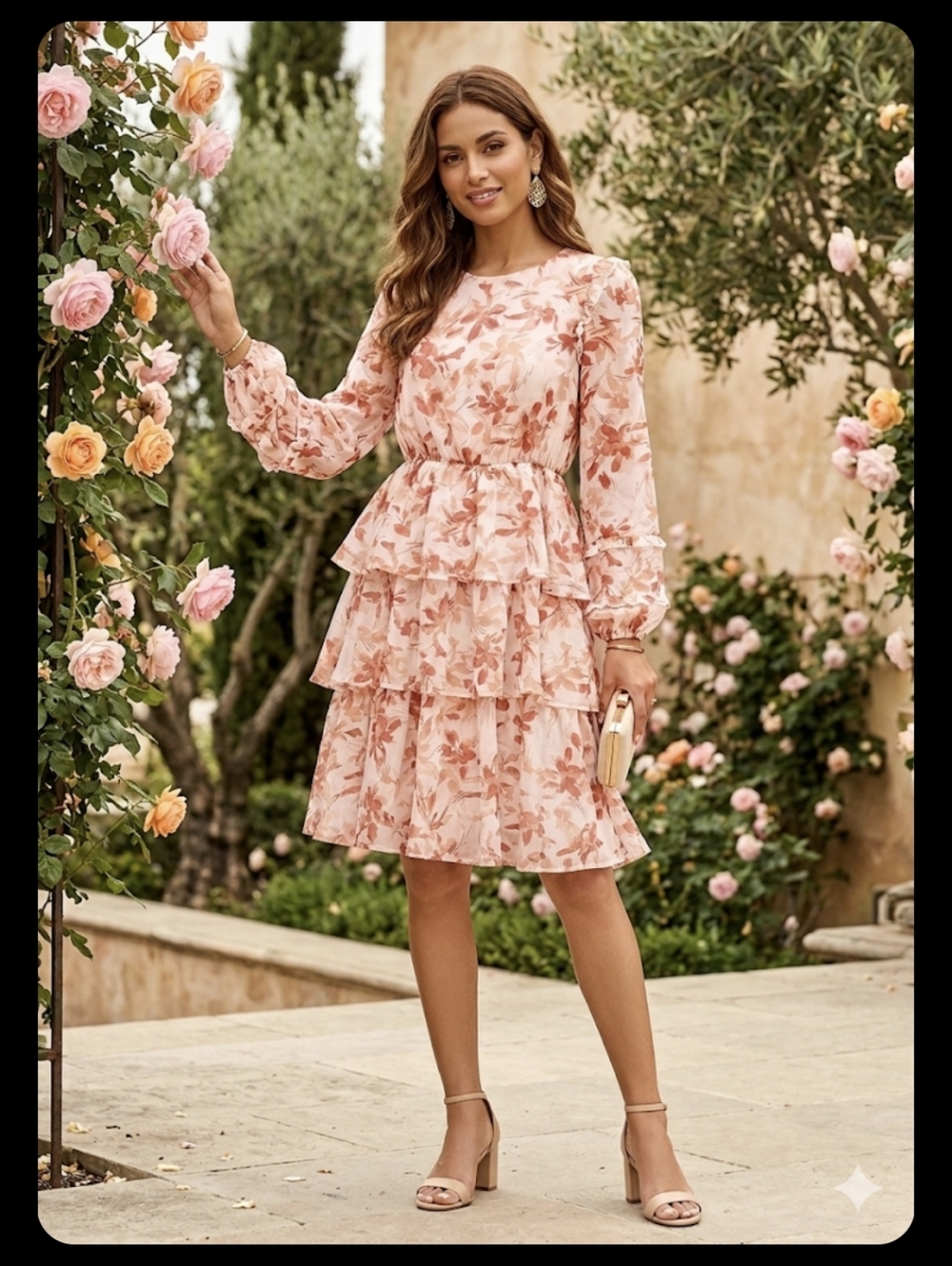 Doe & Rae Floral Tiered Chiffon Dress